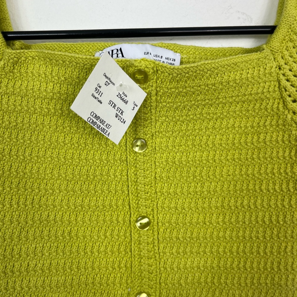 NWT Zara Knit Crotchet Top Lime Green Sz S - Picture 3 of 7